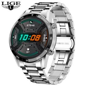 LIGE New BW0189 PRO Smart Watch Men Bluetooth Call Watch IP67 Waterproof Sports Fitness Watch For Android IOS Men Smart Watch (Ships From: China, Color: Steel Strip Silver)