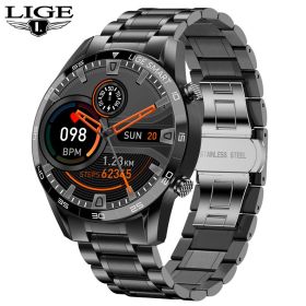 LIGE New BW0189 PRO Smart Watch Men Bluetooth Call Watch IP67 Waterproof Sports Fitness Watch For Android IOS Men Smart Watch (Ships From: China, Color: Steel Strip Black)