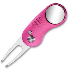 1pc HWZBBEN Steel Golf Divot Repair Switchblade Tool Pitch Groove Cleaner Golf Pitchfork Golf Fork (Color: pink)