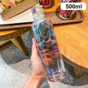 500ml Fashion Glass Water Bottle And Time Marker Creative Large Capacity Leakproof Drink Bottle Drop-Resistant Sport Outdoor (Capacity: 500ml, Color: Colorful White)
