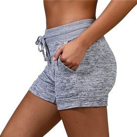 Women's bottoming quick-drying shorts yoga pants casual sports waist tie elastic shorts (Color: Light Gray, size: XL)