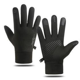 Cycling gloves fleece warm mountaineering skiing non-slip touch screen reflective gloves (Color: Black, size: 24Cm)