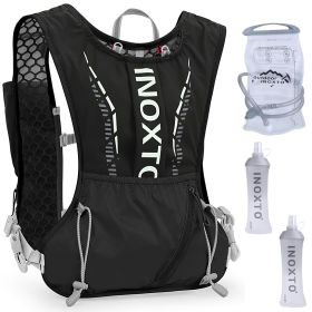 Sport Hydration Vest Running Backpack with 15oz 50oz Water Bladder Adjustable Strap Storage Bag for Trail Running Marathon Race Hiking (Color: Black)