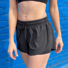 Arielle Athletic Shorts with Built-In Compression Liner (Color: Black, size: S)