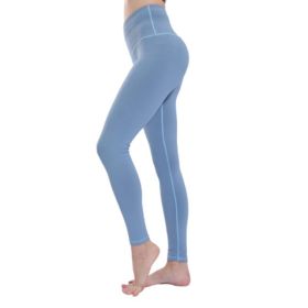 Women's High Waist Leggings Yoga Sport Pants (Color: light blue, size: L)