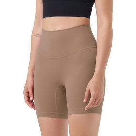 Women's High Waist Biker Shorts Tummy Control Pants Athletic Leggings Spandex Booty Shorts with 6.3In Inseam No Front Seam for Workout Yoga Running Vo (Color: coffee, size: S)