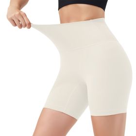 Women's High Waist Biker Shorts Tummy Control Pants Athletic Leggings Spandex Booty Shorts with 6.3In Inseam No Front Seam for Workout Yoga Running Vo (Color: Ivory, size: S)