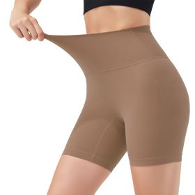 Women's High Waist Biker Shorts Tummy Control Pants Athletic Leggings Spandex Booty Shorts with 6.3In Inseam No Front Seam for Workout Yoga Running Vo (Color: coffee, size: L)