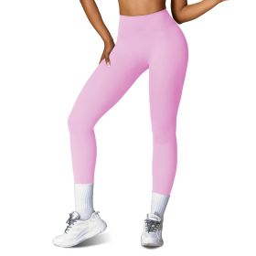 Women's High Waist Workout Leggings Tummy Control Compression Yoga Tight Pants Gym Pants Athletic Running Leggings with 25In Inseam No Front Seam (Color: pink, size: L)