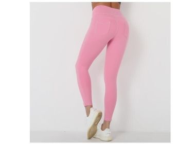 Women's High Waist Yoga Fitness Leggings Pants (Color: pink, size: XL)